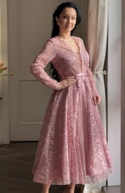 Rochie de ocazie din dantela roz midi 6