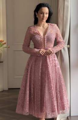 Rochie de ocazie din dantela roz midi 3