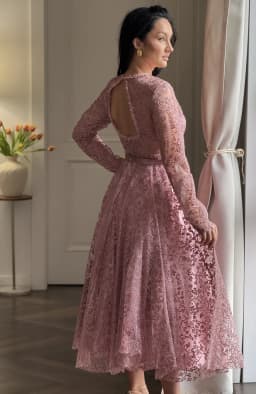 Rochie de ocazie din dantela roz midi 5