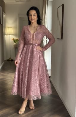 Rochie de ocazie din dantela roz midi 4