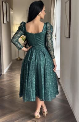 Rochie de ocazie din dantela verde cu sclipici midi 6