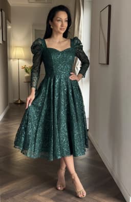 Rochie de ocazie din dantela verde cu sclipici midi 7