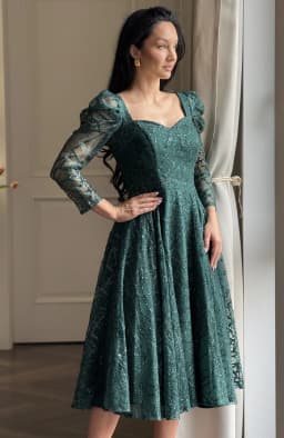 Rochie de ocazie din dantela verde cu sclipici midi 8