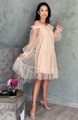 Rochie de ocazie din tull bej 5