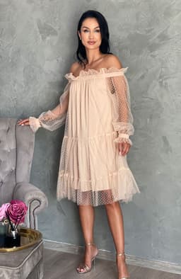 Rochie de ocazie din tull bej 4