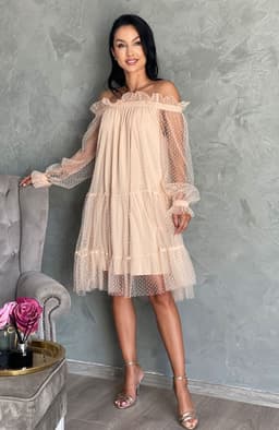 Rochie de ocazie din tull bej 3