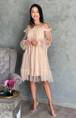 Rochie de ocazie din tull bej 2