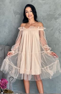 Rochie de ocazie din tull bej 8