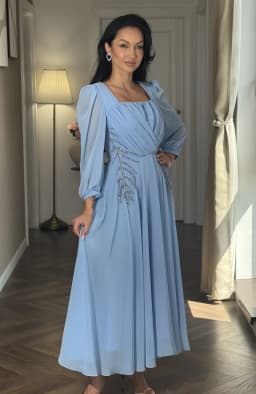 Rochie de ocazie din voal albastra lunga 4