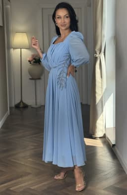 Rochie de ocazie din voal albastra lunga 6