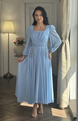 Rochie de ocazie din voal albastra lunga 3