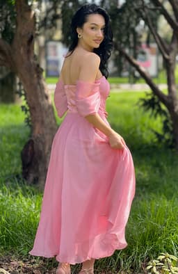 Rochie de ocazie eleganta roz din organza 4