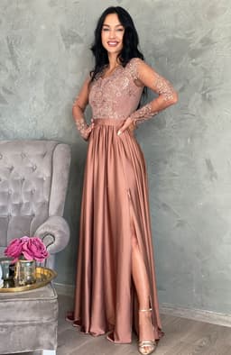 Rochie de ocazie lunga din dantela si voal 3