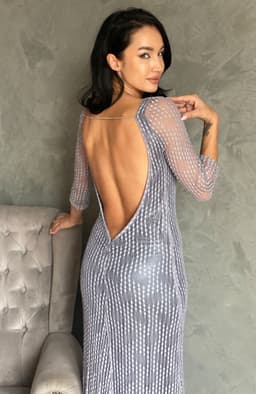 Rochie de ocazie lunga gri cu spatele decupat 5