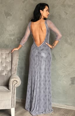 Rochie de ocazie lunga gri cu spatele decupat 4