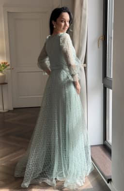 Rochie de ocazie lunga verde menta din tull 4