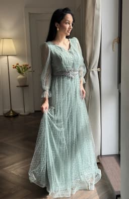 Rochie de ocazie lunga verde menta din tull 5