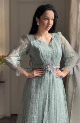 Rochie de ocazie lunga verde menta din tull 1