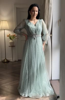 Rochie de ocazie lunga verde menta din tull 3