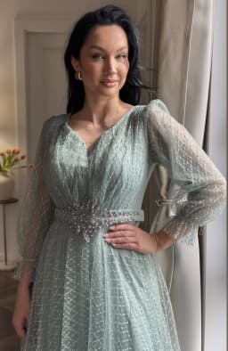 Rochie de ocazie lunga verde menta din tull 7