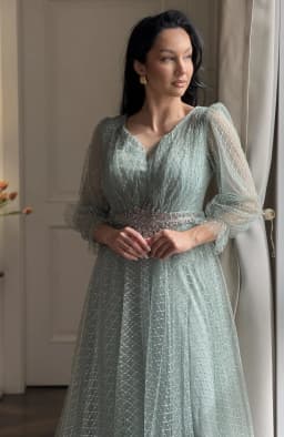 Rochie de ocazie lunga verde menta din tull 6