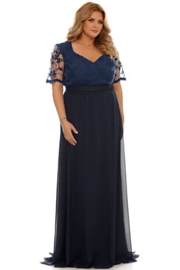 Rochie de ocazie lunga xxl Deborah bleu cu dantela 3