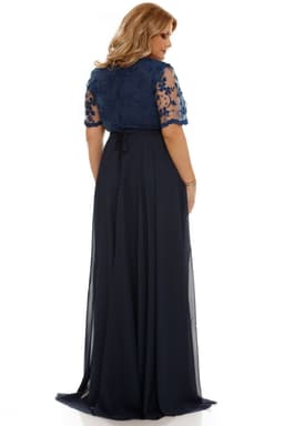 Rochie de ocazie lunga xxl Deborah bleu cu dantela 4