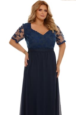 Rochie de ocazie lunga xxl Deborah bleu cu dantela 2