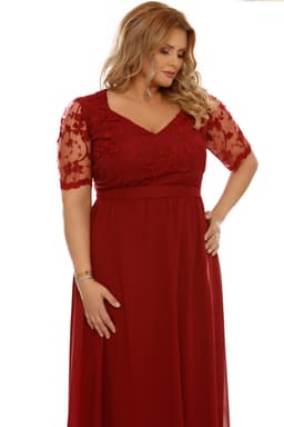 Rochie de ocazie lunga xxl Deborah rosie cu dantela 2