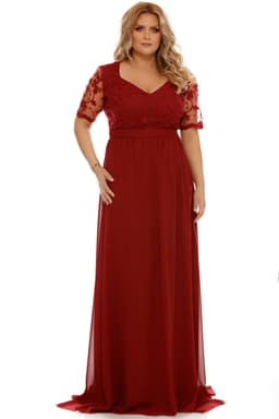 Rochie de ocazie lunga xxl Deborah rosie cu dantela 3