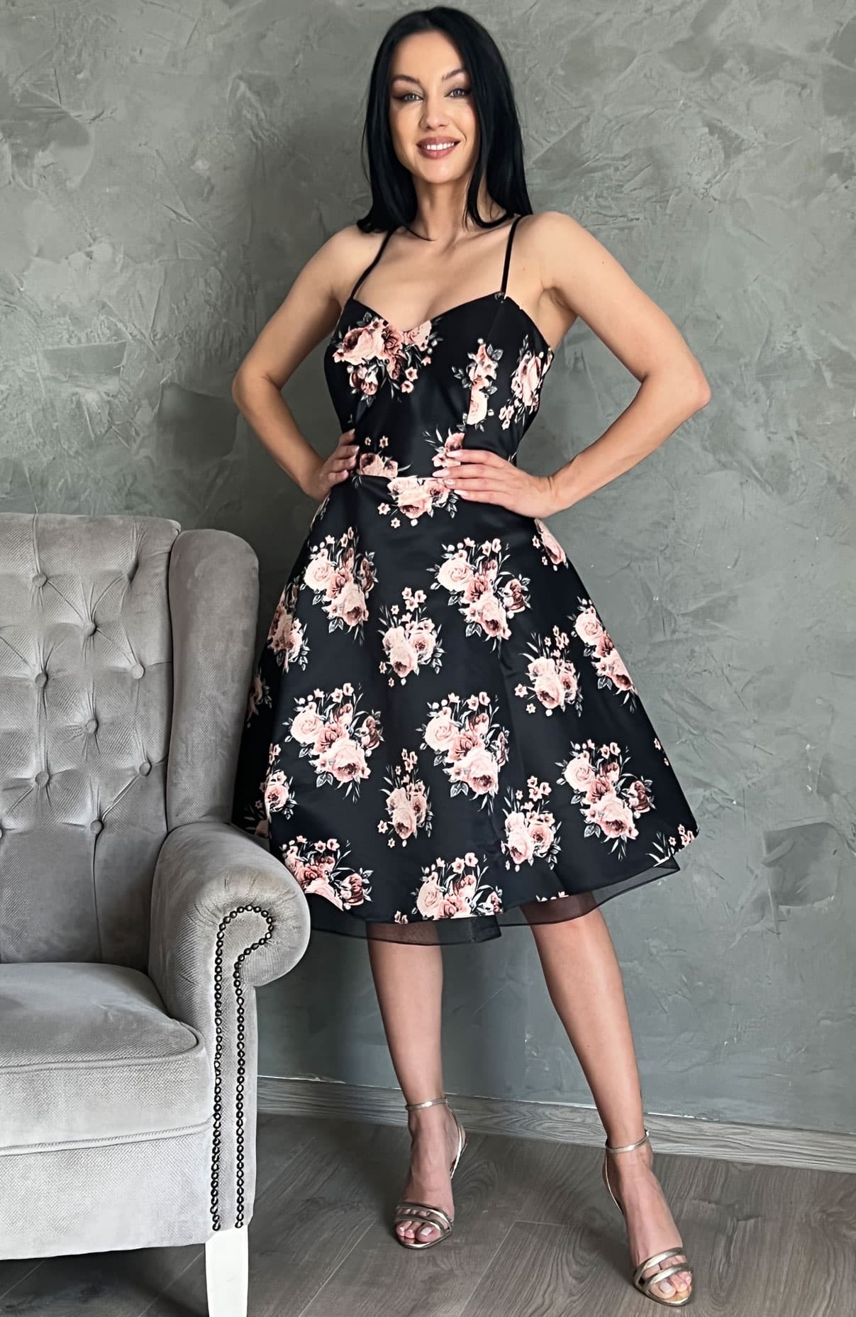 Rochie de ocazie midi cu imprimeu floral