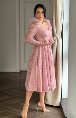 Rochie de ocazie midi din dantela roz 5