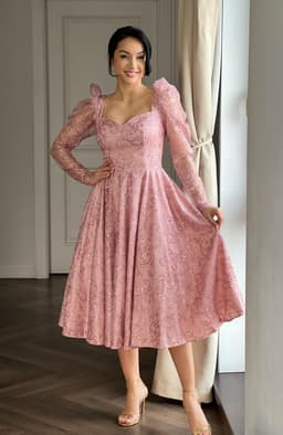 Rochie de ocazie midi din dantela roz 3