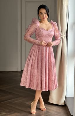 Rochie de ocazie midi din dantela roz 2