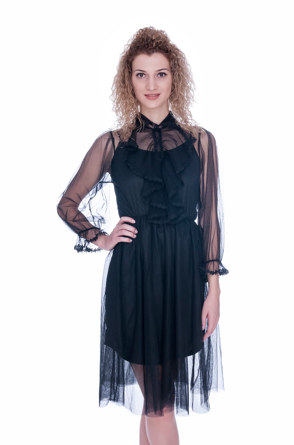 Rochie de ocazie neagra cu broderie dantela