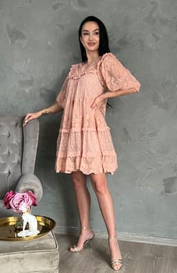 Rochie de ocazie roz cu broderie dantela 5