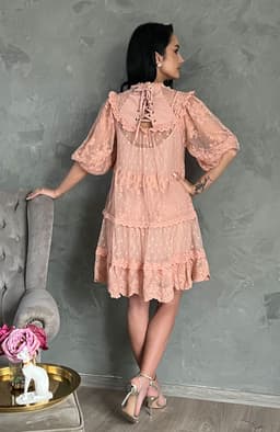 Rochie de ocazie roz cu broderie dantela 6