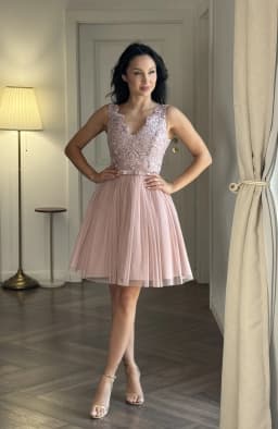 Rochie de ocazie roz cu dantela 8