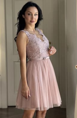 Rochie de ocazie roz cu dantela 4