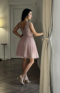 Rochie de ocazie roz cu dantela 7