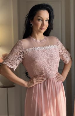 Rochie de ocazie roz cu dantela si voal 3