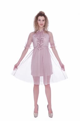 Rochie de ocazie roz prafuit cu broderie dantela 3