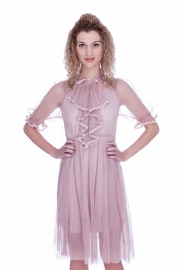Rochie de ocazie roz prafuit cu broderie dantela 2