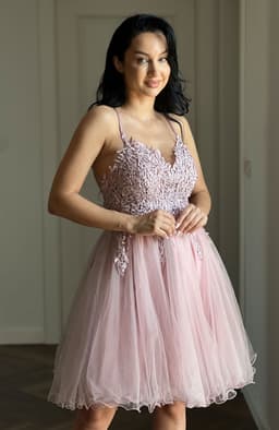 Rochie de ocazie roz prafuit midi 1