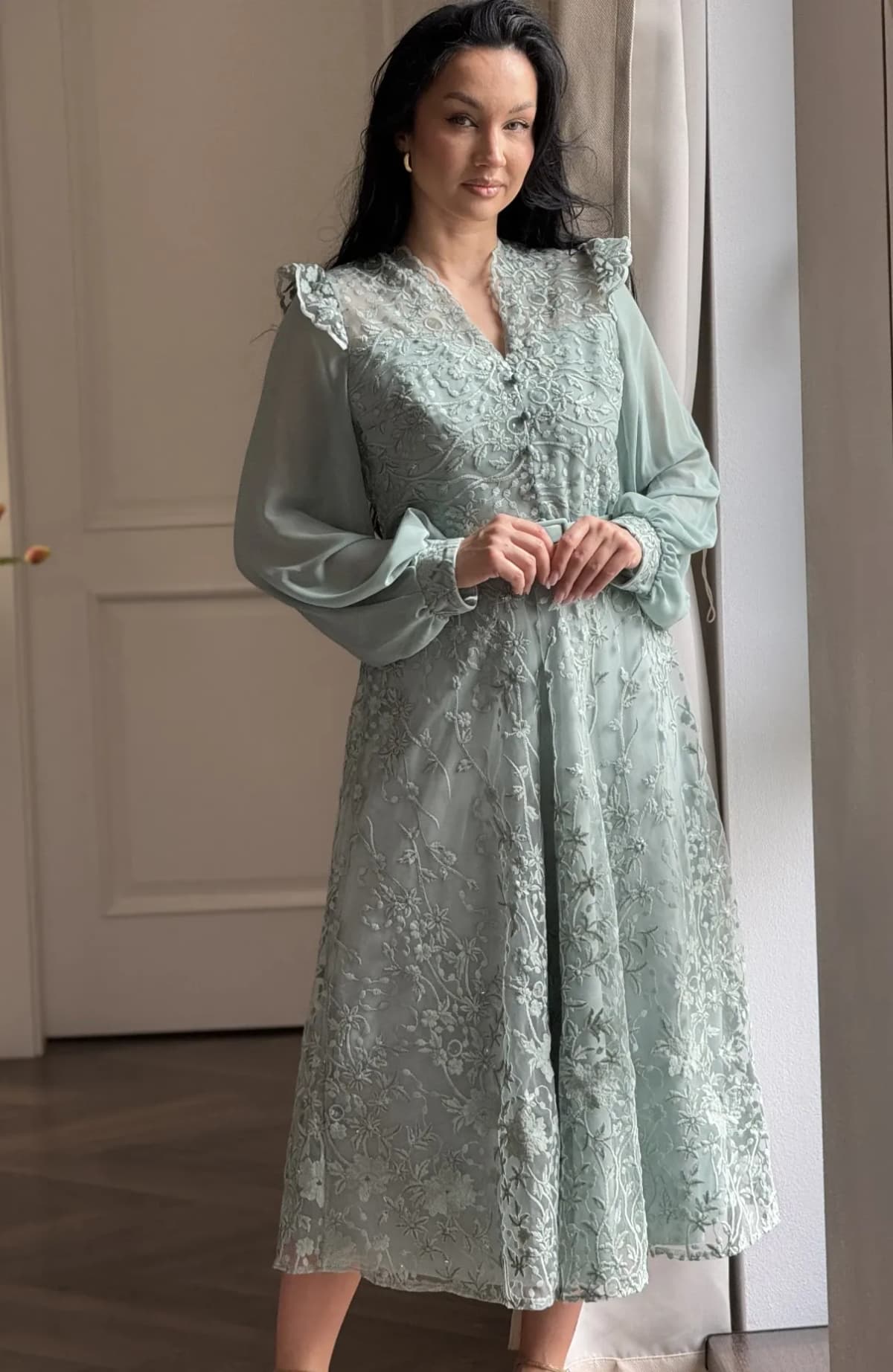 Rochie de ocazie verde menta cu dantela