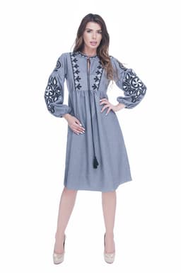 Rochie de zi gri cu broderie 5