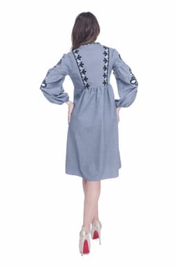 Rochie de zi gri cu broderie 4