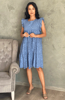 Rochie din bumbac albastra de vara 1