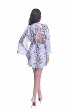 Rochie eleganta de zi albastra cu imprimeu floral 3