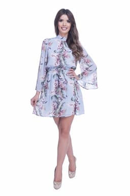 Rochie eleganta de zi albastra cu imprimeu floral 5